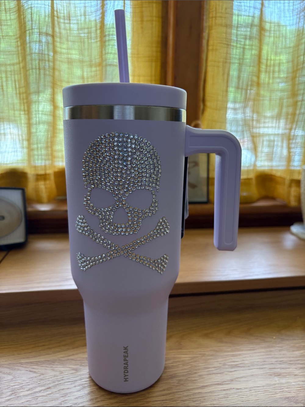 HYDRAPEAK Lavender Rhinestone Skull Travel Tumbler with Handle  NWT
